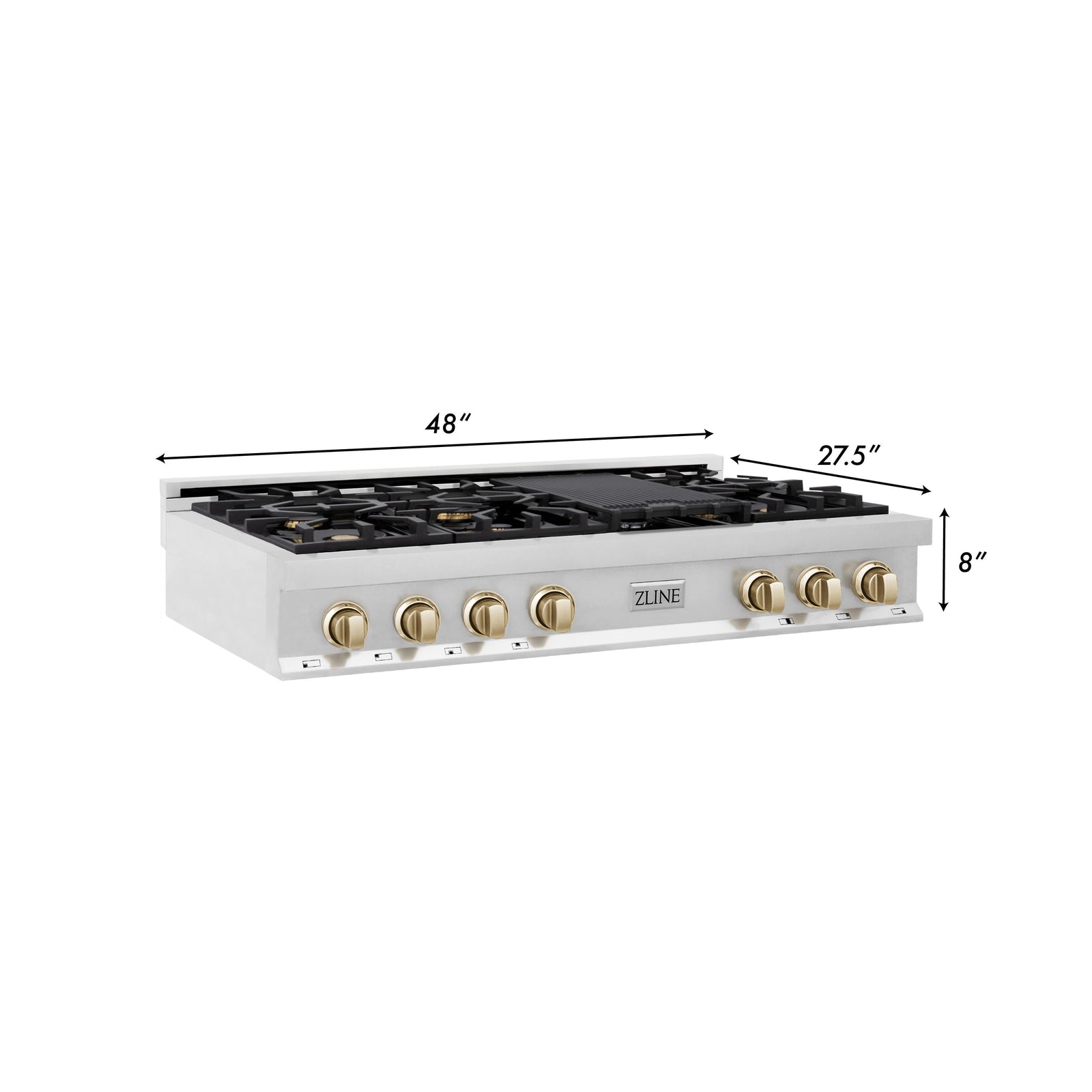 ZLINE Autograph Edition 48 in. Gas Rangetop in Stainless Steel and Gold Accents, RTZ-48-G - Smart Kitchen Lab