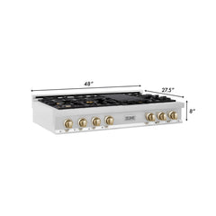 ZLINE Autograph Edition 48 in. Gas Rangetop in Stainless Steel and Gold Accents, RTZ-48-G - Smart Kitchen Lab