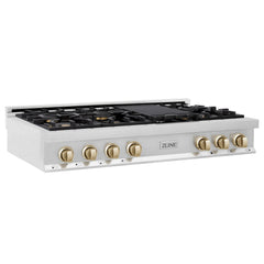 ZLINE Autograph Edition 48 in. Gas Rangetop in Stainless Steel and Gold Accents, RTZ-48-G - Smart Kitchen Lab