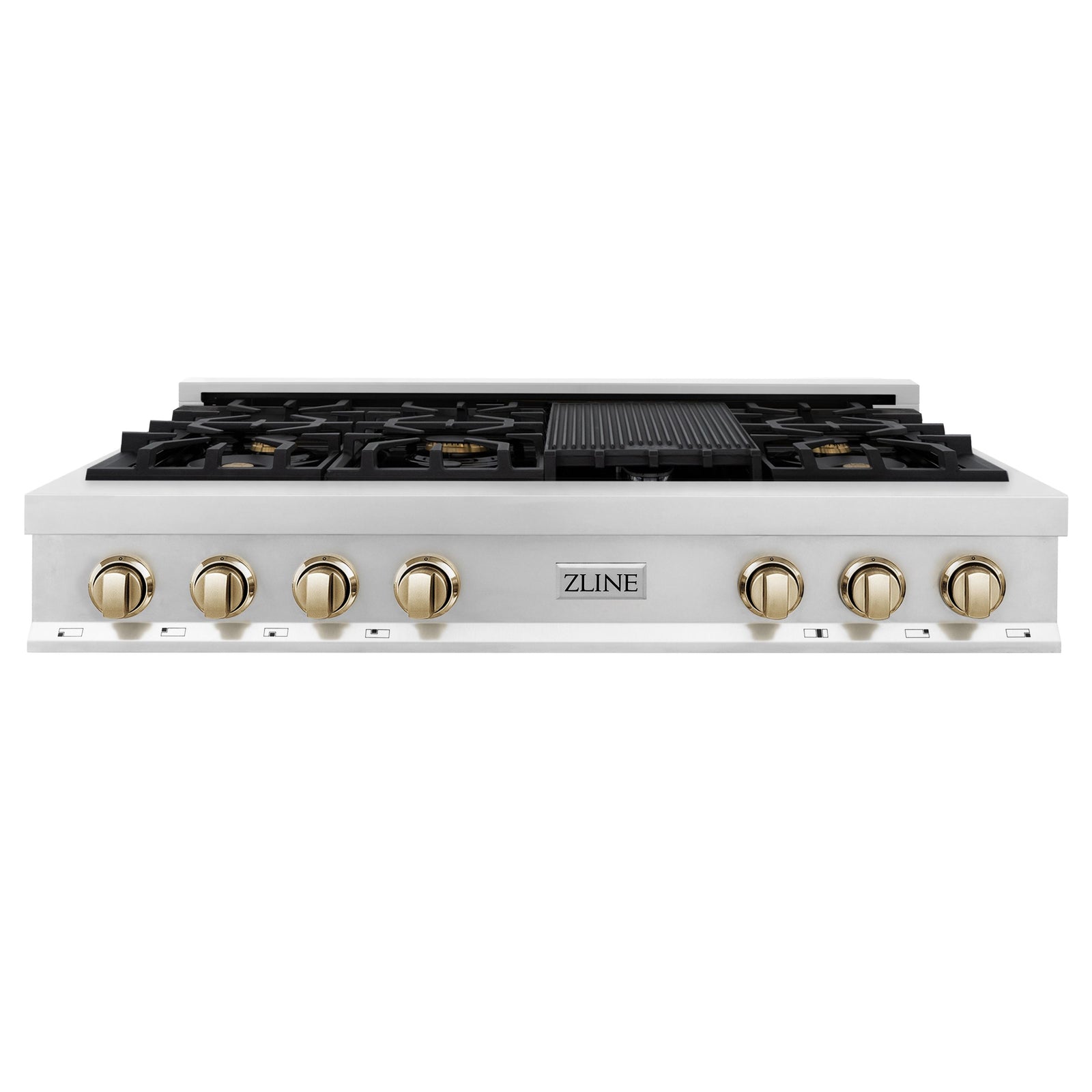 ZLINE Autograph Edition 48 in. Gas Rangetop in Stainless Steel and Gold Accents, RTZ-48-G - Smart Kitchen Lab