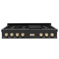 ZLINE Autograph Edition 48 in. Gas Rangetop in Stainless Steel and Gold Accents, RTZ-48-G - Smart Kitchen Lab