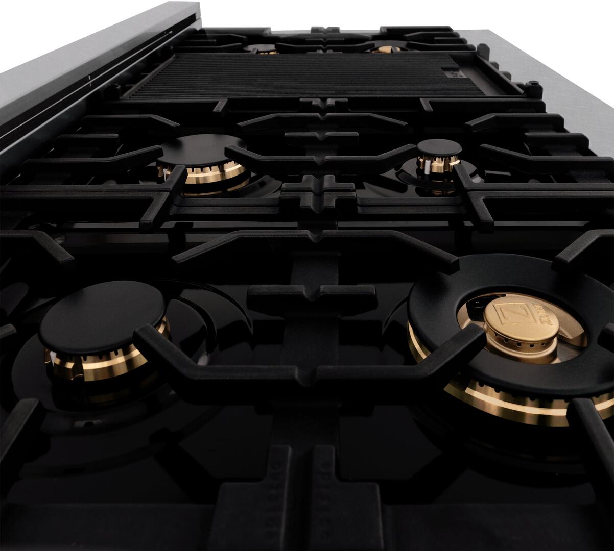 ZLINE Autograph Edition 48 In. Rangetop with 7 Gas Burners in DuraSnow® Stainless Steel and Champagne Bronze Accents, RTSZ-48-CB - Smart Kitchen Lab