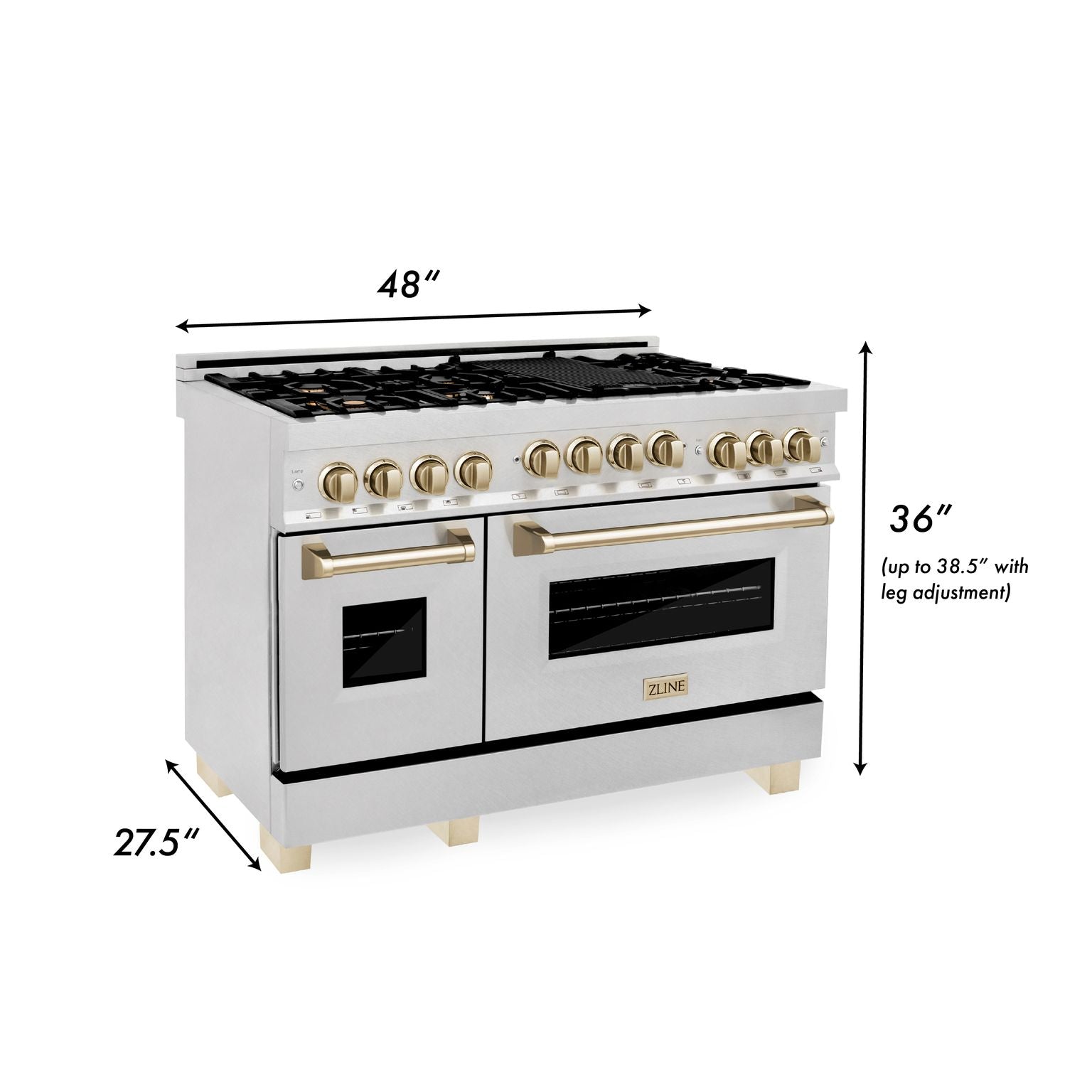 ZLINE Autograph Edition 48 Inch 6.0 cu. ft. Gas Range in DuraSnow® Stainless Steel with Gold Accents, RGSZ-SN-48-G - Smart Kitchen Lab