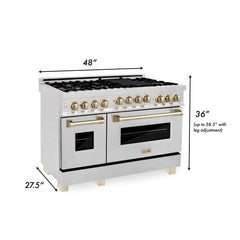 ZLINE Autograph Edition 48 Inch 6.0 cu. ft. Gas Range in DuraSnow® Stainless Steel with Gold Accents, RGSZ-SN-48-G - Smart Kitchen Lab