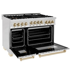 ZLINE Autograph Edition 48 Inch 6.0 cu. ft. Gas Range in DuraSnow® Stainless Steel with Gold Accents, RGSZ-SN-48-G - Smart Kitchen Lab