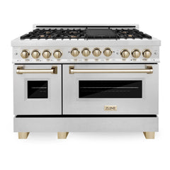 ZLINE Autograph Edition 48 Inch 6.0 cu. ft. Gas Range in DuraSnow® Stainless Steel with Gold Accents, RGSZ-SN-48-G - Smart Kitchen Lab