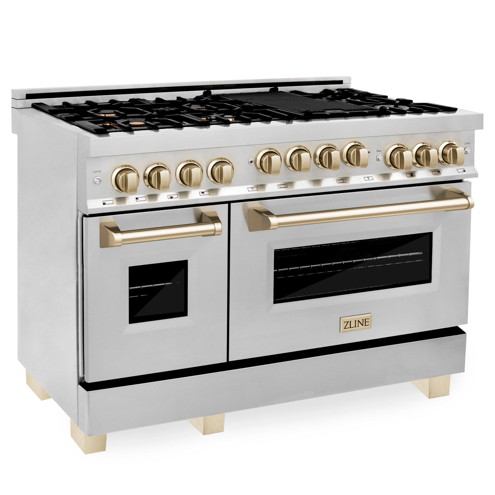 ZLINE Autograph Edition 48 Inch 6.0 cu. ft. Gas Range in Stainless Steel with Gold Accents, RGZ-48-G - Smart Kitchen Lab