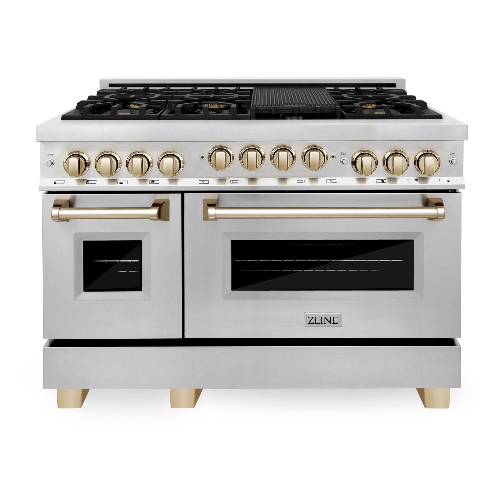 ZLINE Autograph Edition 48 Inch 6.0 cu. ft. Gas Range in Stainless Steel with Gold Accents, RGZ-48-G - Smart Kitchen Lab