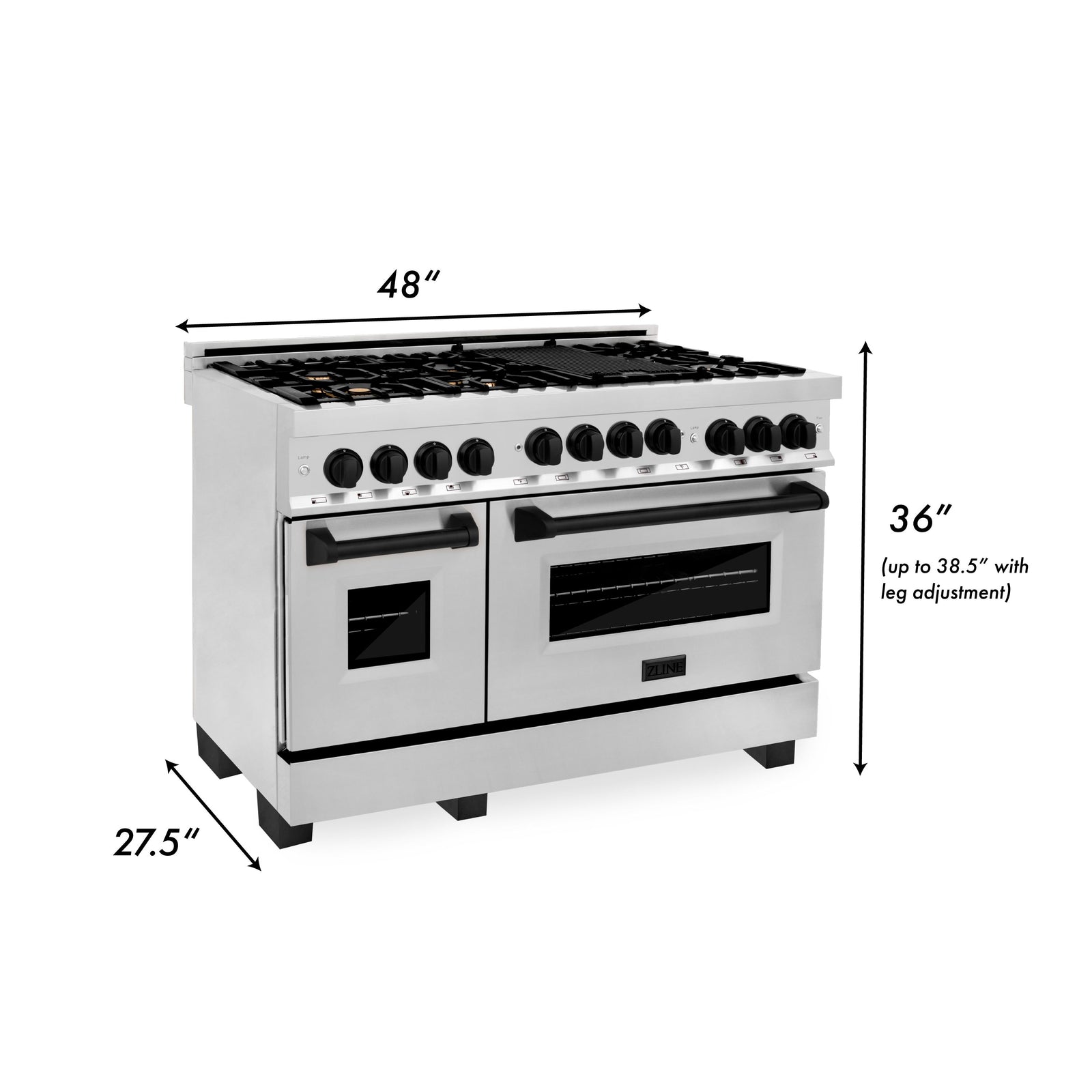 ZLINE Autograph Edition 48 Inch 6.0 cu. ft. Gas Range in Stainless Steel with Matte Black Accents, RGZ-48-MB - Smart Kitchen Lab