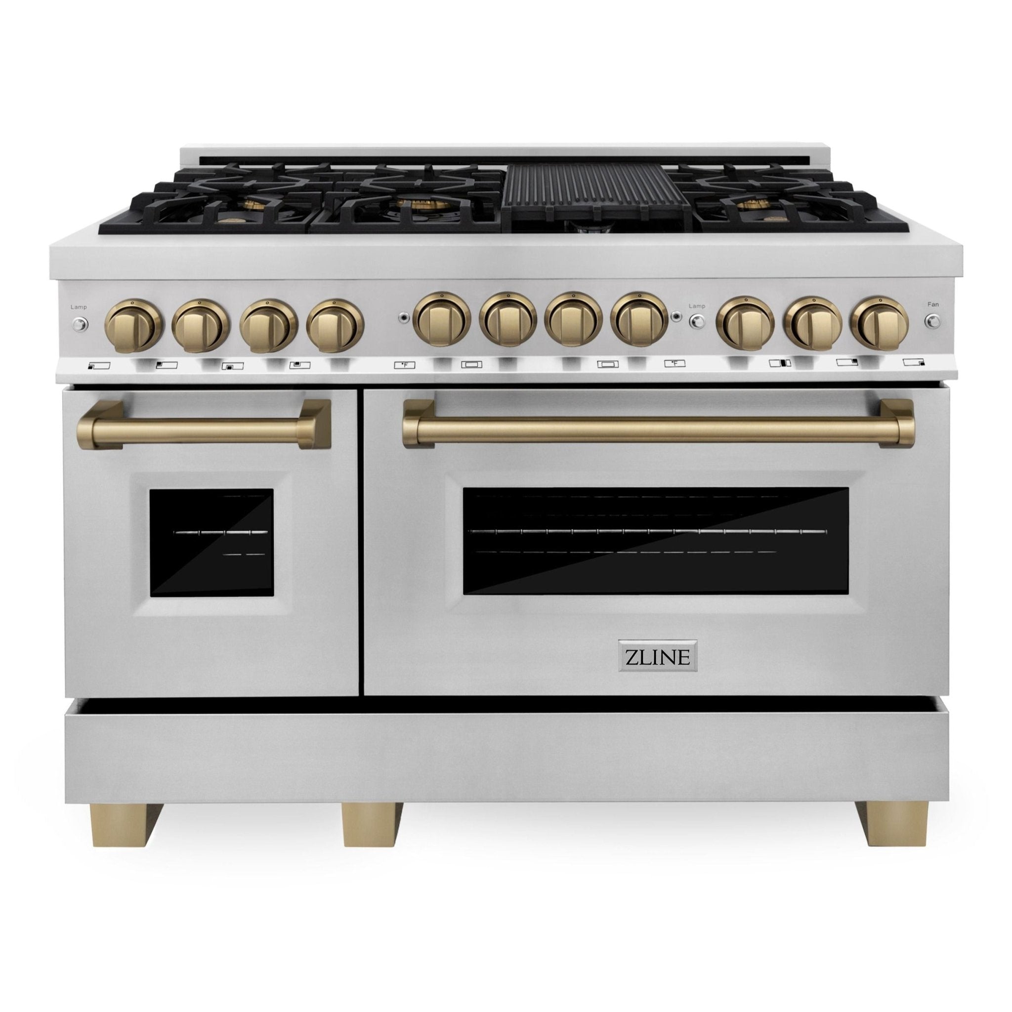 ZLINE Autograph Edition 48 Inch 6.0 cu. ft. Range with Gas Stove and Gas Oven in Stainless Steel with Champagne Bronze Accents, RGZ-48-CB - Smart Kitchen Lab