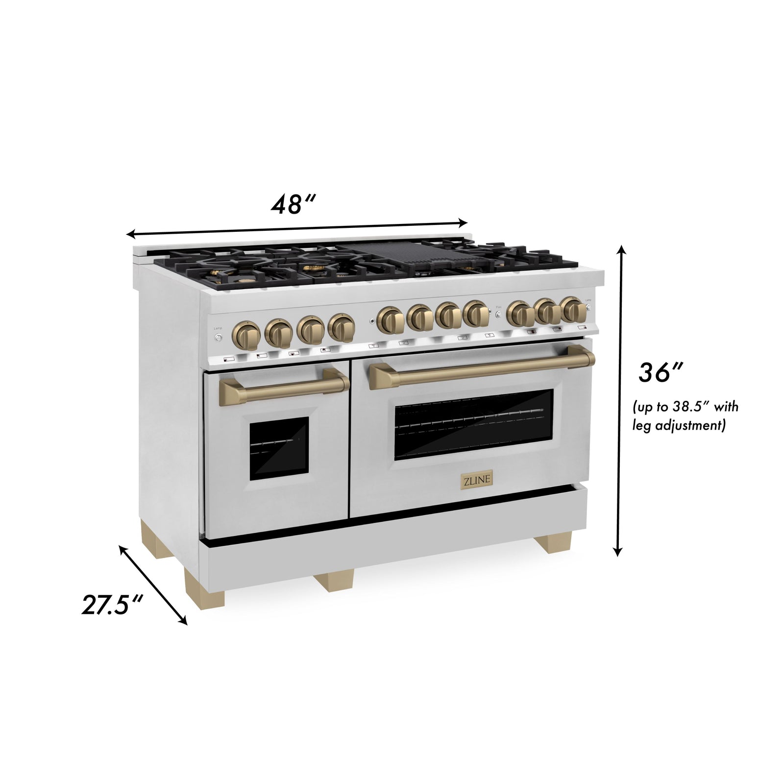 ZLINE Autograph Edition 48 Inch 6.0 cu. ft. Range with Gas Stove and Gas Oven in Stainless Steel with Champagne Bronze Accents, RGZ-48-CB - Smart Kitchen Lab