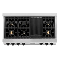 ZLINE Autograph Edition 48" Porcelain Rangetop with 7 Gas Burners in DuraSnow® Stainless Steel and Matte Black Accents, RTSZ-48-MB - Smart Kitchen Lab