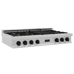 ZLINE Autograph Edition 48" Porcelain Rangetop with 7 Gas Burners in DuraSnow® Stainless Steel and Matte Black Accents, RTSZ-48-MB - Smart Kitchen Lab