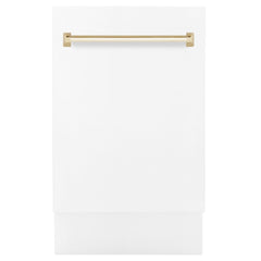 ZLINE Autograph Series 18 In. Dishwasher in White Matte with Gold Handle, DWVZ-WM-18-G - Smart Kitchen Lab