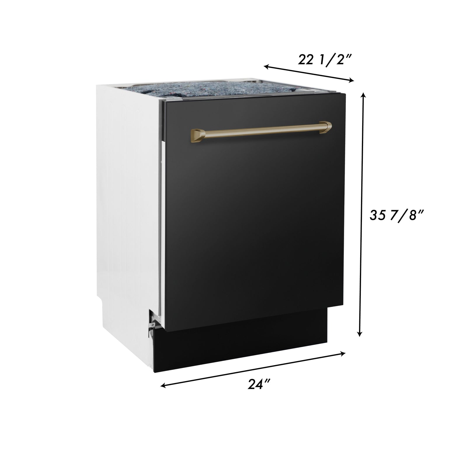 ZLINE Autograph Series 24 inch Tall Dishwasher in Black Stainless Steel with Champagne Bronze Handle, DWVZ-BS-24-CB - Smart Kitchen Lab