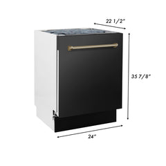 ZLINE Autograph Series 24 inch Tall Dishwasher in Black Stainless Steel with Champagne Bronze Handle, DWVZ-BS-24-CB - Smart Kitchen Lab