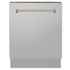 ZLINE Autograph Series 24 inch Tall Dishwasher in DuraSnow® Stainless Steel with Champagne Bronze Handle, DWVZ-SN-24-CB - Smart Kitchen Lab