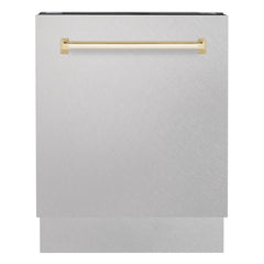 ZLINE Autograph Series 24 inch Tall Dishwasher in DuraSnow® Stainless Steel with Gold Handle, DWVZ-SN-24-G - Smart Kitchen Lab