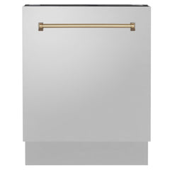 ZLINE Autograph Series 24 inch Tall Dishwasher in Stainless Steel with Champagne Bronze Handle, DWVZ-304-24-CB - Smart Kitchen Lab