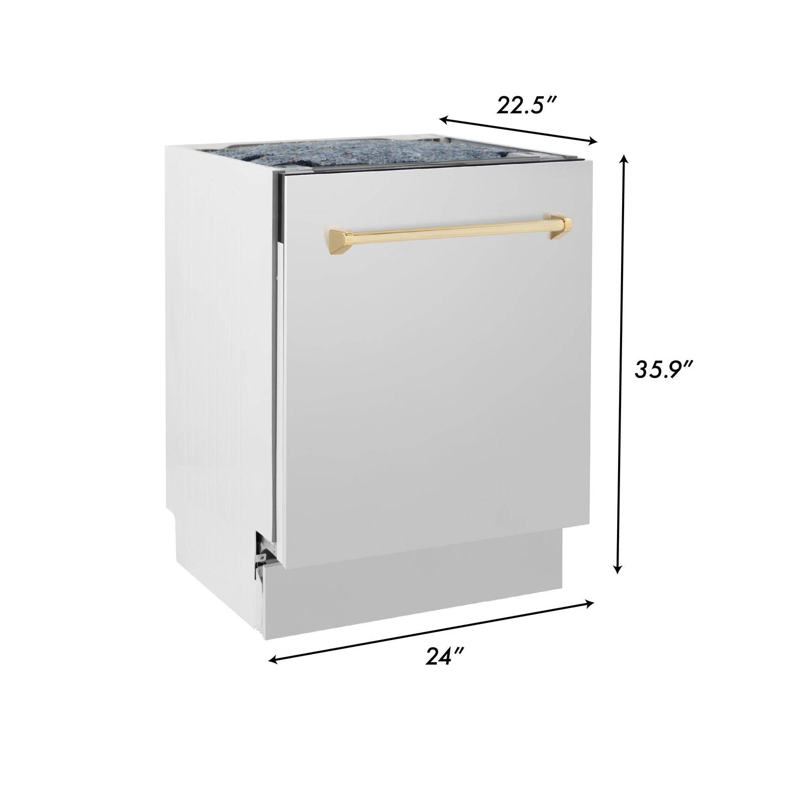 ZLINE Autograph Series 24 inch Tall Dishwasher in Stainless Steel with Gold Handle, DWVZ-304-24-G - Smart Kitchen Lab