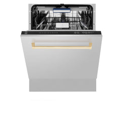 ZLINE Autograph Series 24 inch Tall Dishwasher in Stainless Steel with Gold Handle, DWVZ-304-24-G - Smart Kitchen Lab