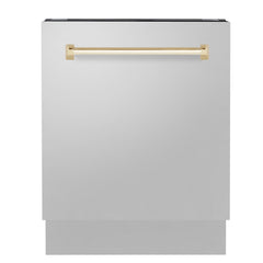 ZLINE Autograph Series 24 inch Tall Dishwasher in Stainless Steel with Gold Handle, DWVZ-304-24-G - Smart Kitchen Lab