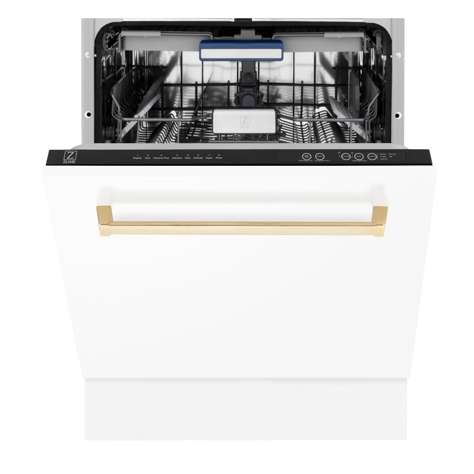 ZLINE Autograph Series 24 inch Tall Dishwasher in White Matte with Gold Handle, DWVZ-WM-24-G - Smart Kitchen Lab