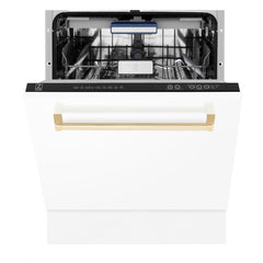 ZLINE Autograph Series 24 inch Tall Dishwasher in White Matte with Gold Handle, DWVZ-WM-24-G - Smart Kitchen Lab