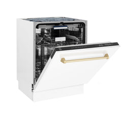 ZLINE Autograph Series 24 inch Tall Dishwasher in White Matte with Gold Handle, DWVZ-WM-24-G - Smart Kitchen Lab