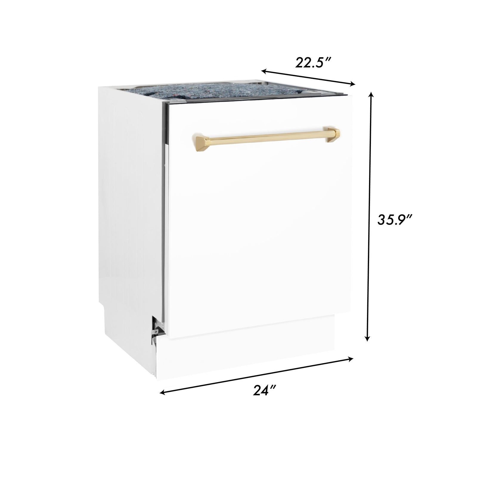 ZLINE Autograph Series 24 inch Tall Dishwasher in White Matte with Gold Handle, DWVZ-WM-24-G - Smart Kitchen Lab