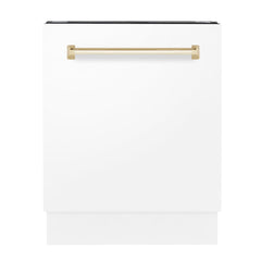 ZLINE Autograph Series 24 inch Tall Dishwasher in White Matte with Gold Handle, DWVZ-WM-24-G - Smart Kitchen Lab