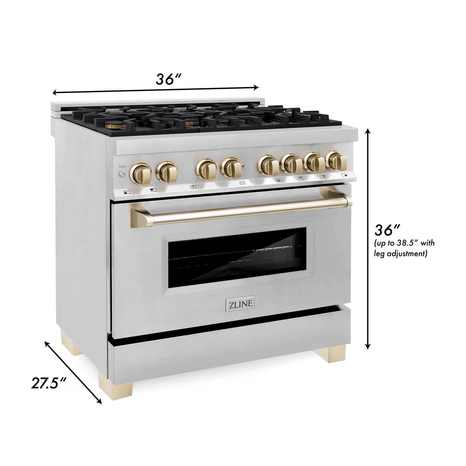ZLINE Kitchen and Bath Autograph Edition 36 In. Range with Gas Stove and Electric Oven in Stainless Steel with Gold Accent, RAZ-36-G - Smart Kitchen Lab