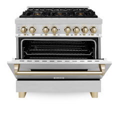 ZLINE Kitchen and Bath Autograph Edition 36 In. Range with Gas Stove and Electric Oven in Stainless Steel with Gold Accent, RAZ-36-G - Smart Kitchen Lab