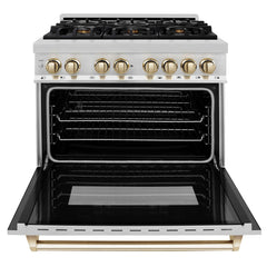 ZLINE Kitchen and Bath Autograph Edition 36 In. Range with Gas Stove and Electric Oven in Stainless Steel with Gold Accent, RAZ-36-G - Smart Kitchen Lab